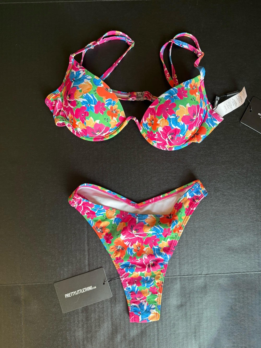 PrettyLittleThing Multicolor Floral Bikini - Pink, Blue, Green, Orange